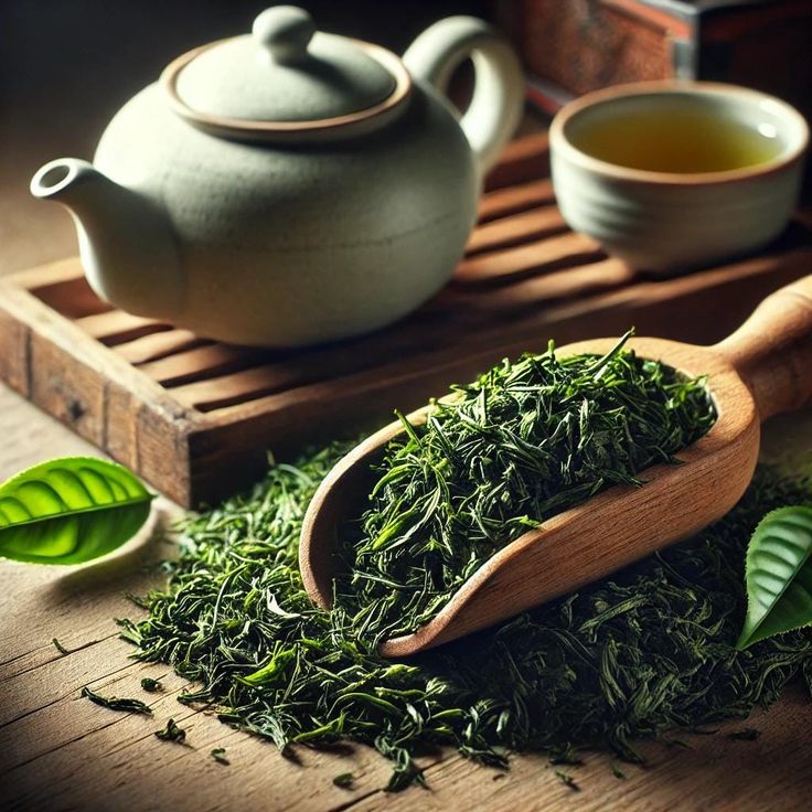 Green tea leaves